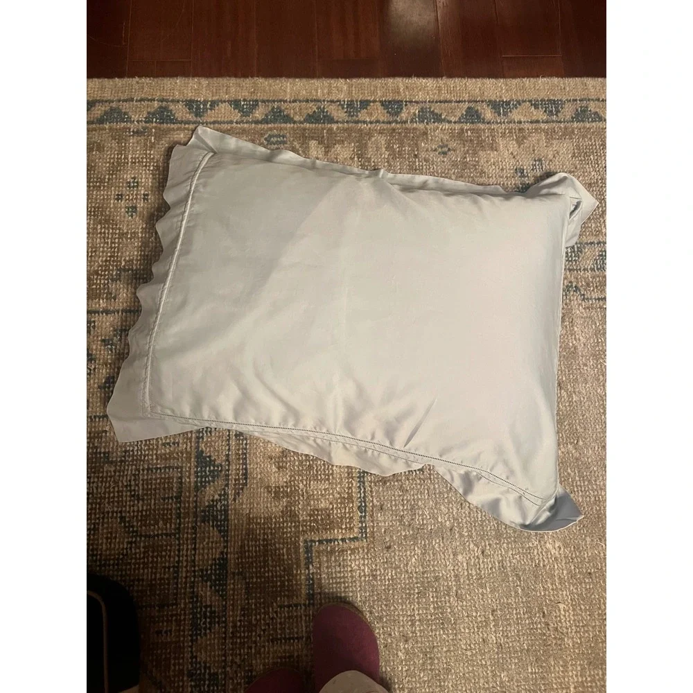 Between The Sheets Light Blue Hemstitch Pillow Shams Made in Italy Set of 2 - Picture 2 of 5